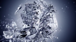 在慢镜头中爆炸的冰块与景深。视频素材模板下载