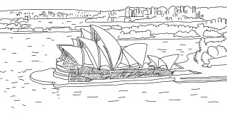 悉尼城市轮廓动画手绘草图