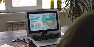 Web开发人员坐在桌子前绘制未来网站的草图。在家办公远程办公