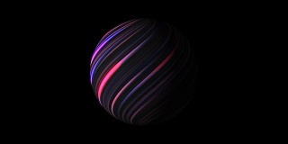 球体与明亮的发光线在黑色，3d渲染背景，计算机生成