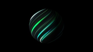 球体与明亮的发光线在黑色，3d渲染背景，计算机生成视频素材模板下载