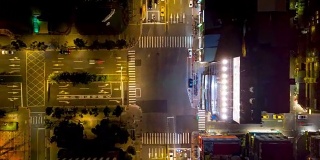夜光台北市区交通十字路口航拍4k时间间隔台湾