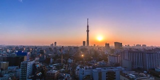 4 k。时间流逝观日出在东京城市在日本