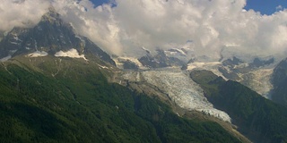 夏蒙尼勃朗峰。夏天地块全景。晴天，少云。