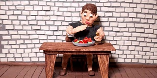 吃垃圾食品和水果的男人——橡皮泥定格动画