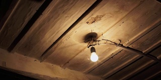 许多苍蝇围着灯泡飞来飞去，拍打着老房子的天花板。