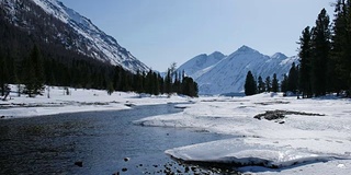 冬季，阿尔泰河被冰雪覆盖