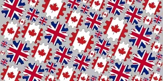 加拿大和英国国旗齿轮旋转背景