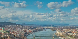 多瑙河，链条桥和布达城堡的布达佩斯城市景观- 4k全景视频