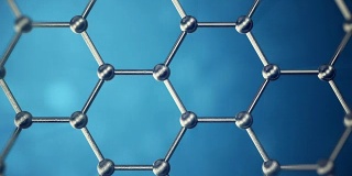 石墨烯原子纳米结构可循环动画。蜂窝状的纳米管。纳米技术与科学的概念。三维动画
