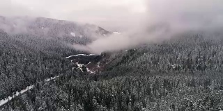 华盛顿高速公路2山森林雪景直升机