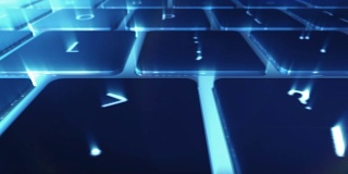 电脑键盘与蓝色背光特写
