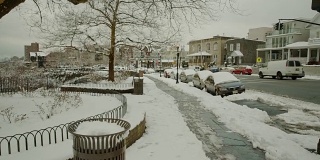 冬季纽约城市景观雪交通的观点