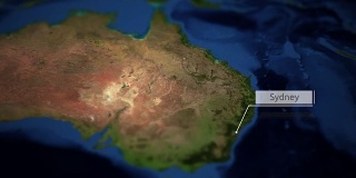 摄像机摇摄澳大利亚地图上的指示牌-悉尼