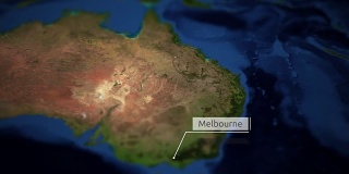 摄像机摇摄澳大利亚地图上的指示牌-墨尔本