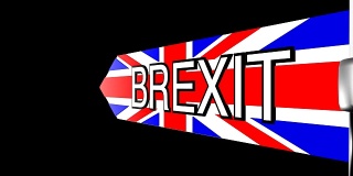 旗帜背景上有英国脱欧和欧盟字样的旋转路标