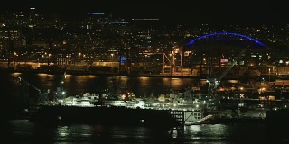 西雅图港船舶修理起重机市中心天际线城市景观夜晚背景