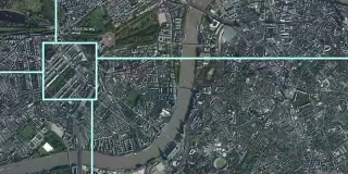 动画-卫星监视变焦效应进入伦敦，英国