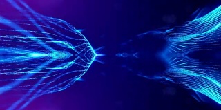 3d循环动画作为科幻小说背景发光粒子与景深和bokeh为vj循环。粒子形成线和面网格。V15蓝色