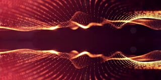 3d循环动画作为科幻小说背景发光粒子与景深和bokeh为vj循环。粒子形成线和面网格。V2红金