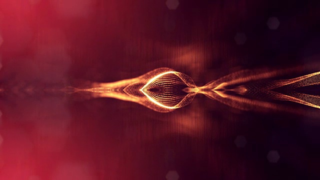 3d循环动画作为科幻小说背景发光粒子与景深和bokeh为vj循环。粒子形成线和面网格。V4红金