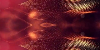3d循环动画作为科幻小说背景发光粒子与景深和bokeh为vj循环。粒子形成线和面网格。V5红金