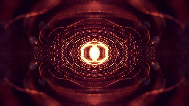 3d循环动画作为科幻小说背景发光粒子与景深和bokeh为vj循环。粒子形成线和面网格。V11红金