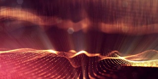 3d循环动画作为科幻小说背景发光粒子与景深和bokeh为vj循环。粒子形成线和面网格。V23红色黄金与光线