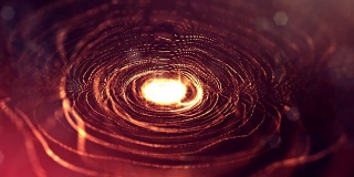 3d循环动画作为科幻小说背景发光粒子与景深和bokeh为vj循环。粒子形成线和面网格。V32红色金球
