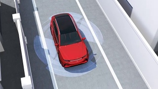 单行道红色越野车在盲区发现车辆视频素材模板下载