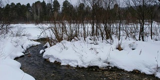 冬季阿尔泰村乌斯特勒贝德的小溪