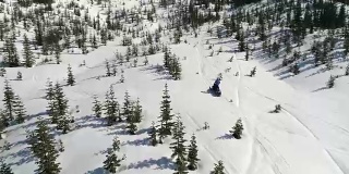 男人在雪地摩托上爬山阳光蓝天天线