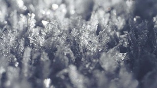 微距拍摄的霜雪晶体在阳光。冬天的概念视频素材模板下载