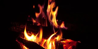 壁炉燃烧。砖砌壁炉里温暖舒适的燃烧着的火靠近了。舒适的背景