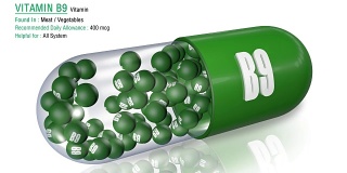 维生素B9 -动画维生素胶囊概念