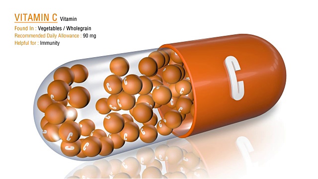 维生素C -动画维生素胶囊概念
