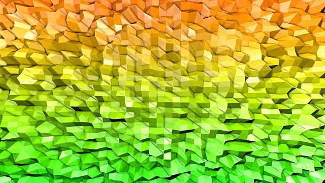 摘要低聚风格的环形背景。3d无缝动画4k。现代渐变颜色。低聚橙色，绿色，黄色表面v1
