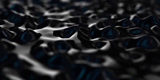 波浪和波纹的动画在黑色的油。抽象彩色背景与视觉波油斑点黑，三维渲染计算机生成。暗色液态水的波纹表面。黑色油漆表面的波纹动画
