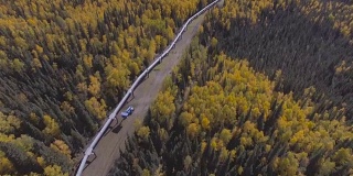 多尔顿高速公路秋季阿拉斯加输油管道的航拍画面