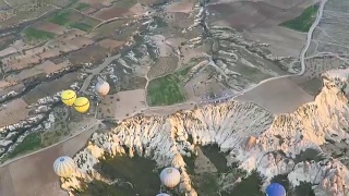 从空中俯瞰卡帕多西亚上空的几个热气球视频素材模板下载