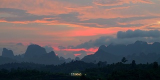 泰国Khao Sok国家公园的日落风景。平移镜头