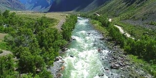 飞越阿尔泰山。山区河流