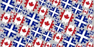 加拿大和魁北克国旗齿轮旋转背景