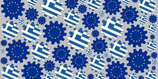 欧洲和希腊国旗齿轮旋转背景