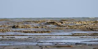 海浪在肮脏的沙滩上翻滚