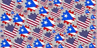 美国和波多黎各国旗齿轮旋转背景