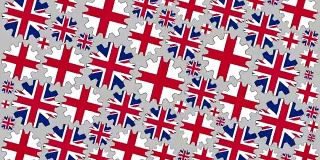 英国国旗和英国齿轮旋转背景缩小