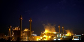 夜景工业发电厂和石油化工厂。4K分辨率
