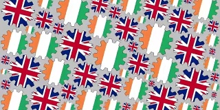 英国和爱尔兰国旗齿轮旋转背景缩小