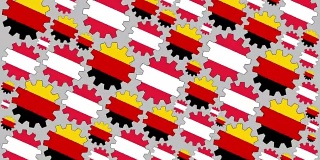 德国和奥地利国旗齿轮旋转背景缩小